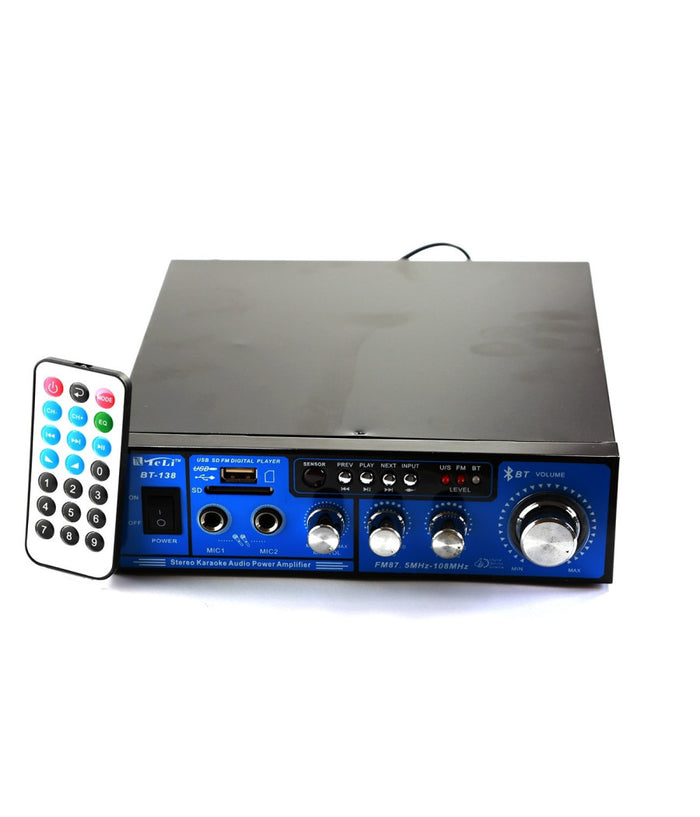 Amplificatore Audio 12v 220v Usb Sd 2 Microfoni Mp3 Fm Casa Auto Bluetooth Bt138         