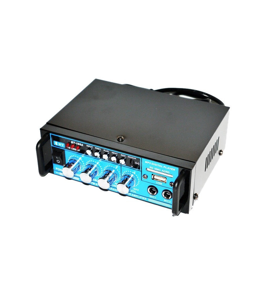 Amplificatore Audio 12v 220v Usb Sd 2 Microfoni Mp3 Fm Casa Auto Karaoke Bt188a         