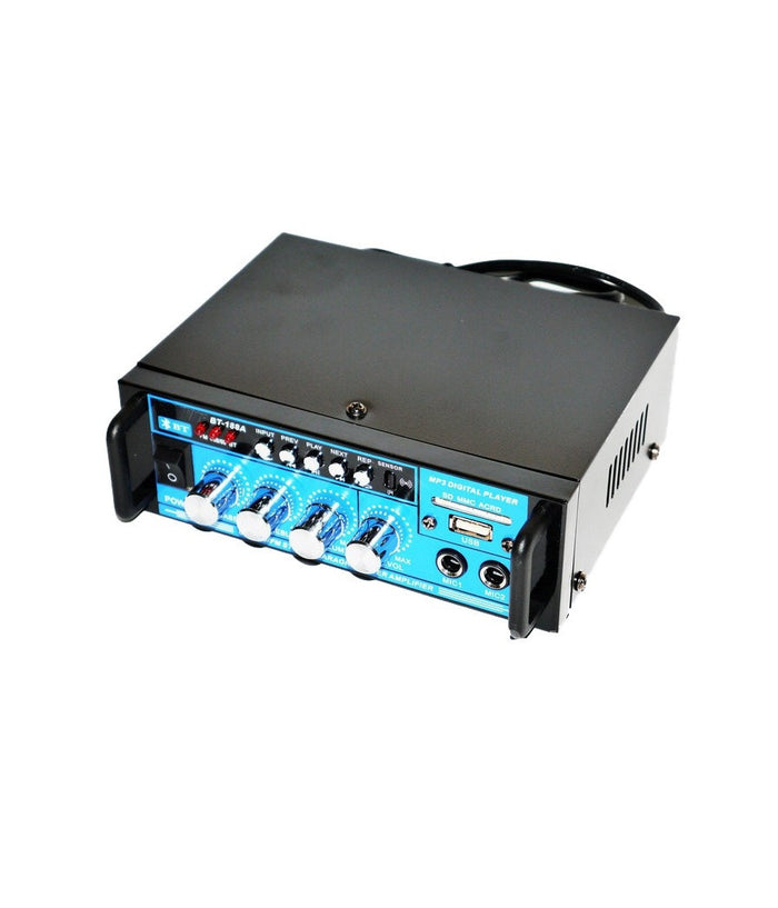 Amplificatore Audio 12v 220v Usb Sd 2 Microfoni Mp3 Fm Casa Auto Karaoke Bt188a         