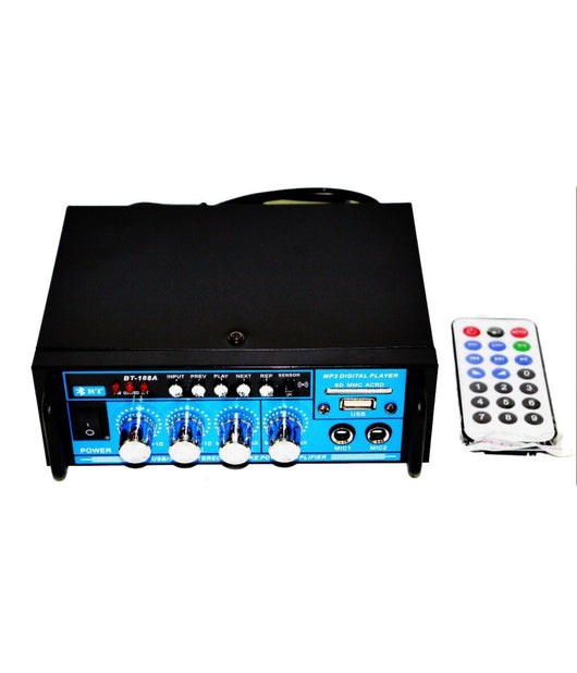 Amplificatore Audio 12v 220v Usb Sd 2 Microfoni Mp3 Fm Casa Auto Karaoke Bt188a         