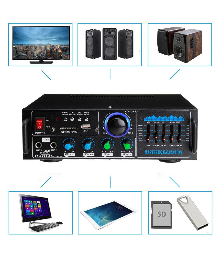 Amplificatore Audio 2x70w Funzione Karaoke Fm/bluetoothmp3/usb/bluetooth Q-gf289         