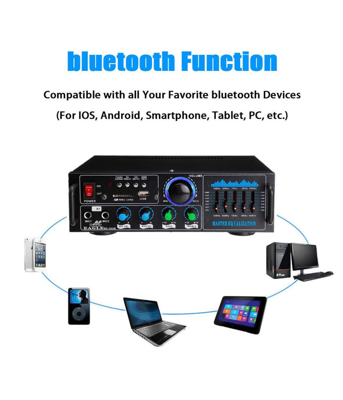 Amplificatore Audio 2x70w Funzione Karaoke Fm/bluetoothmp3/usb/bluetooth Q-gf289         