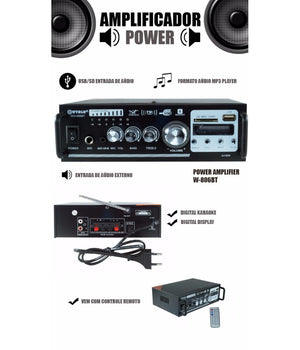 Amplificatore Audio Stereo 2 Canali Bluetooth Microfono Usb Sd Mp3 Karaoke 806bt         