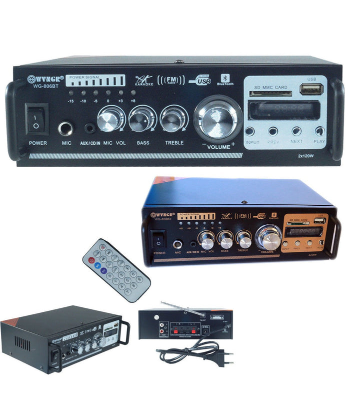 Amplificatore Audio Stereo 2 Canali Bluetooth Microfono Usb Sd Mp3 Karaoke 806bt         