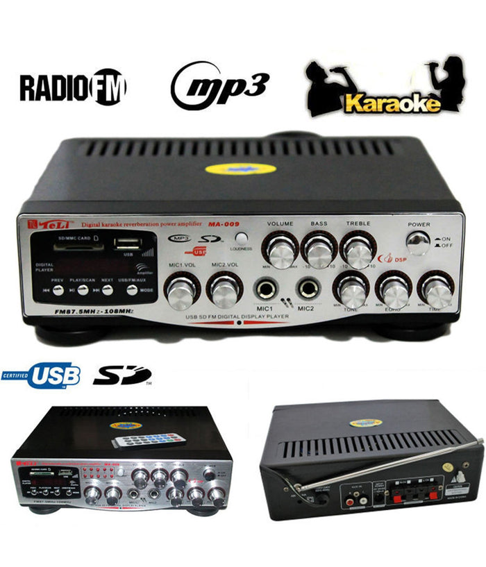 Amplificatore Audio Stereo Display Digitale 2 Microfoni Usb Sd Mp3 Fm Ma-009         