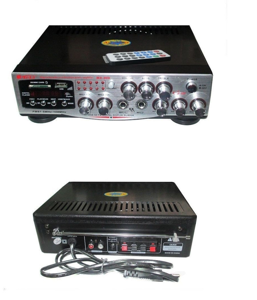 Amplificatore Audio Stereo Display Digitale 2 Microfoni Usb Sd Mp3 Fm Ma-009         