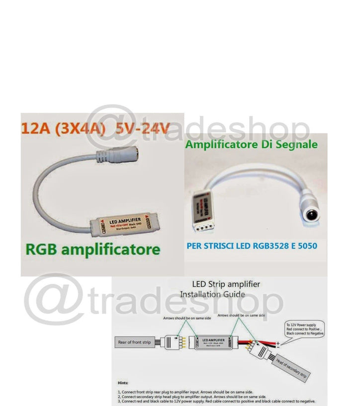 Amplificatore Di Segnale Per Striscia Led Rgb 3528 5630 Strip Light 12v 3x4a         