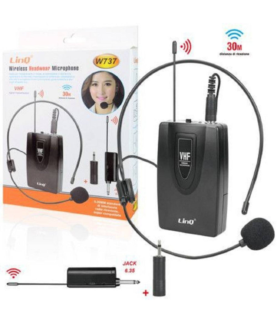 Amplificatore Vocale Portatile Con Microfono Ad Archetto Wireless Vhf 30mt W737         