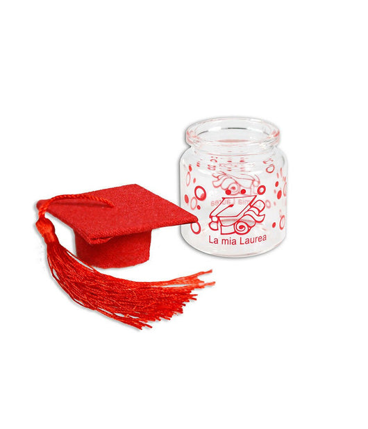 Ampolle Barattoli In Vetro Con Tappo In Sughero Bomboniera Laurea Tocco Rosso         