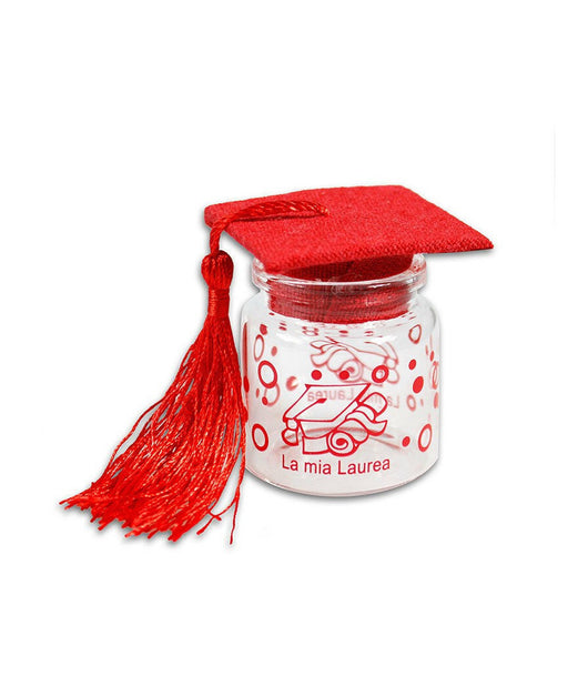 Ampolle Barattoli In Vetro Con Tappo In Sughero Bomboniera Laurea Tocco Rosso         