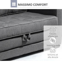Divano Letto in Tessuto 2 Posti con Imbottitura e Molle, 151x75x85 cm, Grigio