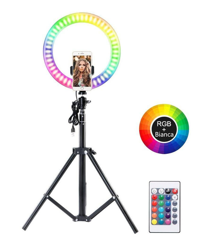 Anello Luce Led Rgb Fotografia Makeup Video Circolare 10" 26cm Dimmerabile         