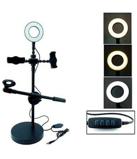 Anello Luminoso A Led Per Selfie Con Supporto Cellulare Microfono Camera 16cm         