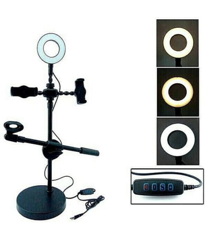 Anello Luminoso A Led Per Selfie Con Supporto Cellulare Microfono Camera 16cm         