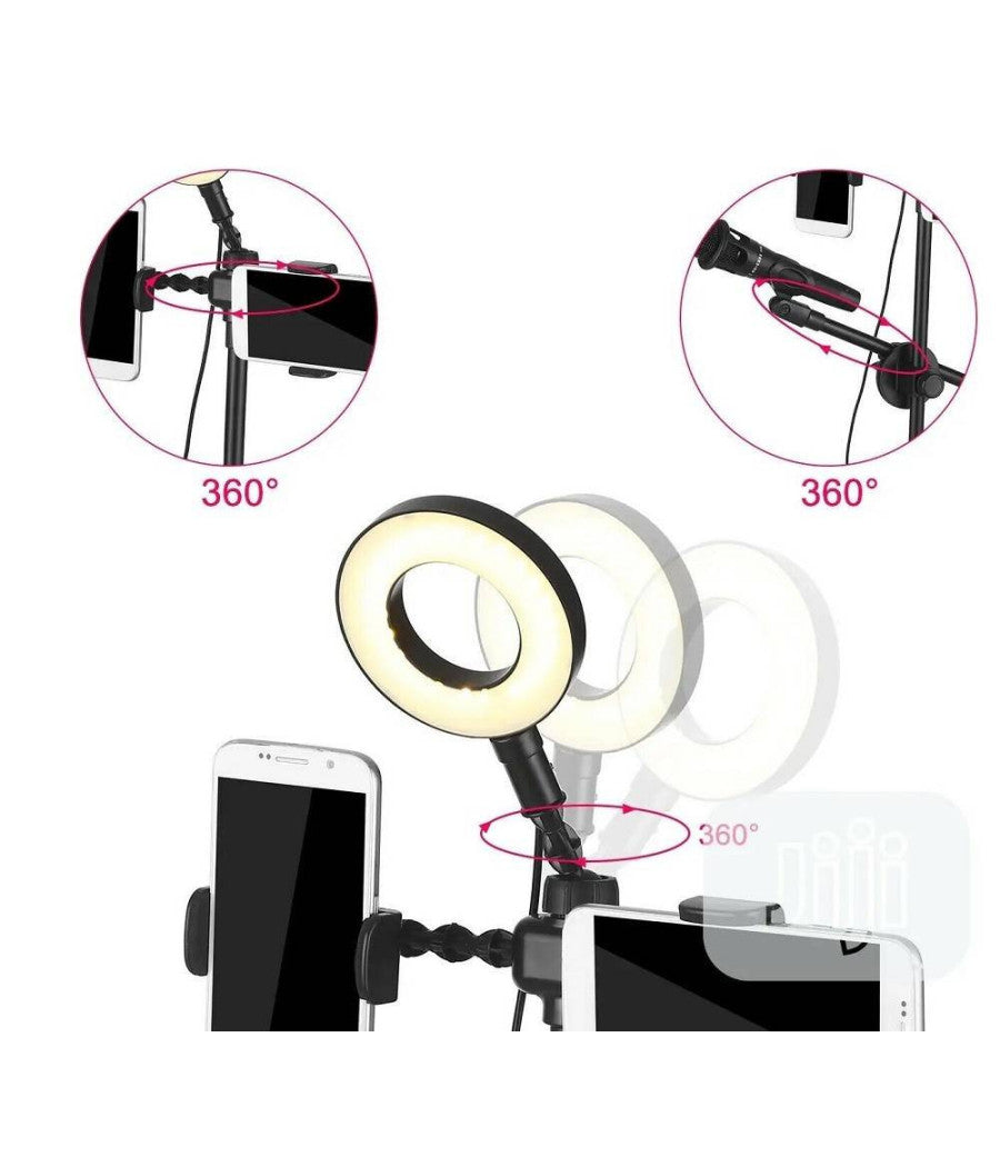 Anello Luminoso A Led Per Selfie Con Supporto Cellulare Microfono Camera 16cm         