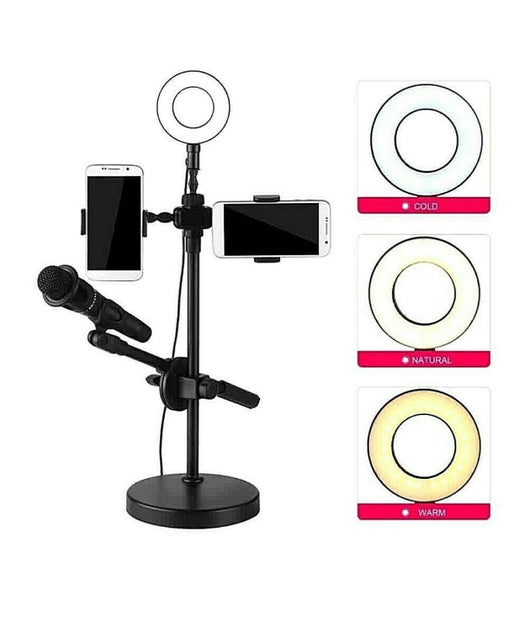 Anello Luminoso A Led Per Selfie Con Supporto Cellulare Microfono Camera 16cm         