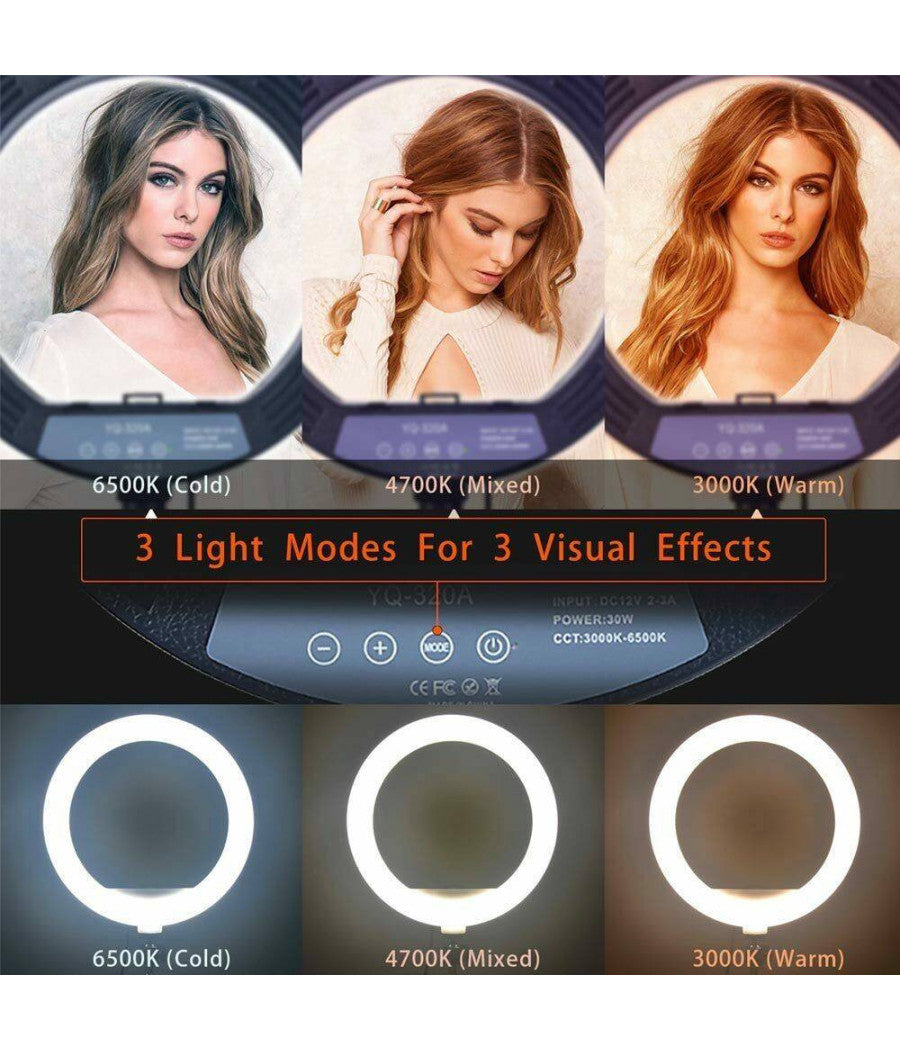 Anello Luminoso Treppiedi Luce Selfie Tik Tok Led Lampada Ring Light Video 30cm         