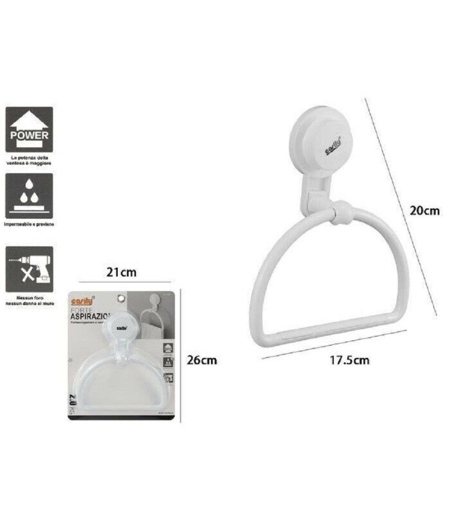 Anello Portasciugamani Asciugamano Attacco Ventosa Bianco Accessori Bagno 59542         