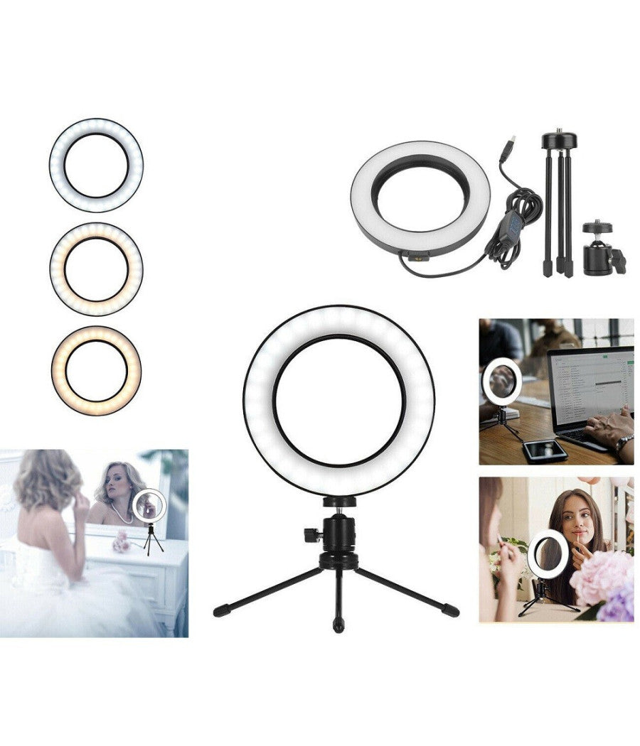 Anello Punto Luce Led Fotografia Makeup Video Diffusore Circolare 6" 16cm Dimmer         