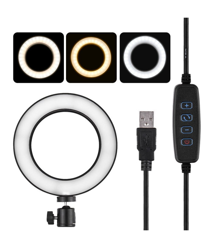 Anello Punto Luce Led Fotografia Makeup Video Diffusore Circolare 6" 16cm Dimmer         