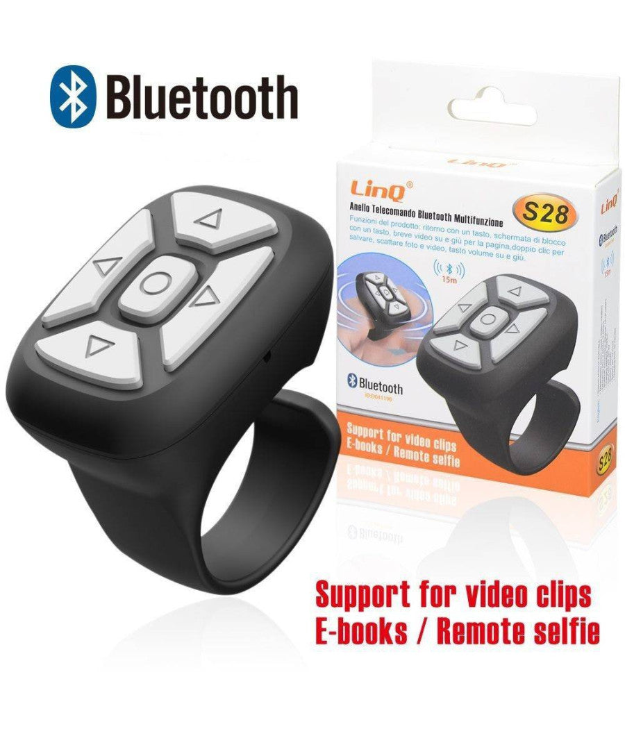 Anello Telecomando Bluetooth 15m Multifunzione Supporto Per Video Foto E-book S28         