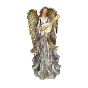 Angelo resina con arpa oro cm 18,8x15h37,8