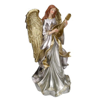 Angelo resina con arpa oro cm 18,8x15h37,8