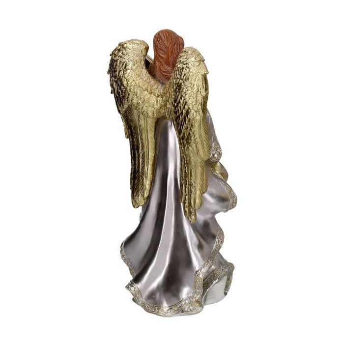Angelo resina con arpa oro cm 18,8x15h37,8