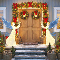 Angelo 3D con aureola pre-illuminato con stella ali e luci LED calde, 152 cm Decorazione natalizia per esterni e interni Giallo-Decorazioni natalizie