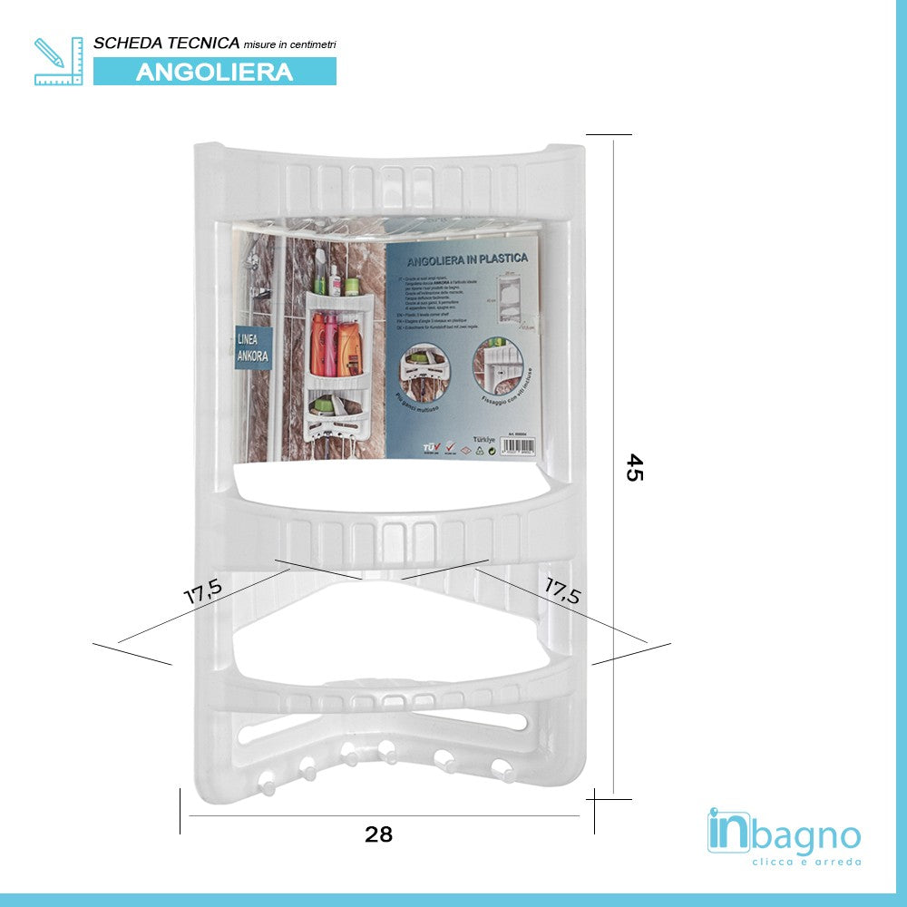 Angoliera doccia bianca 3 ripiani ganci inferiori e fissaggi inclusi