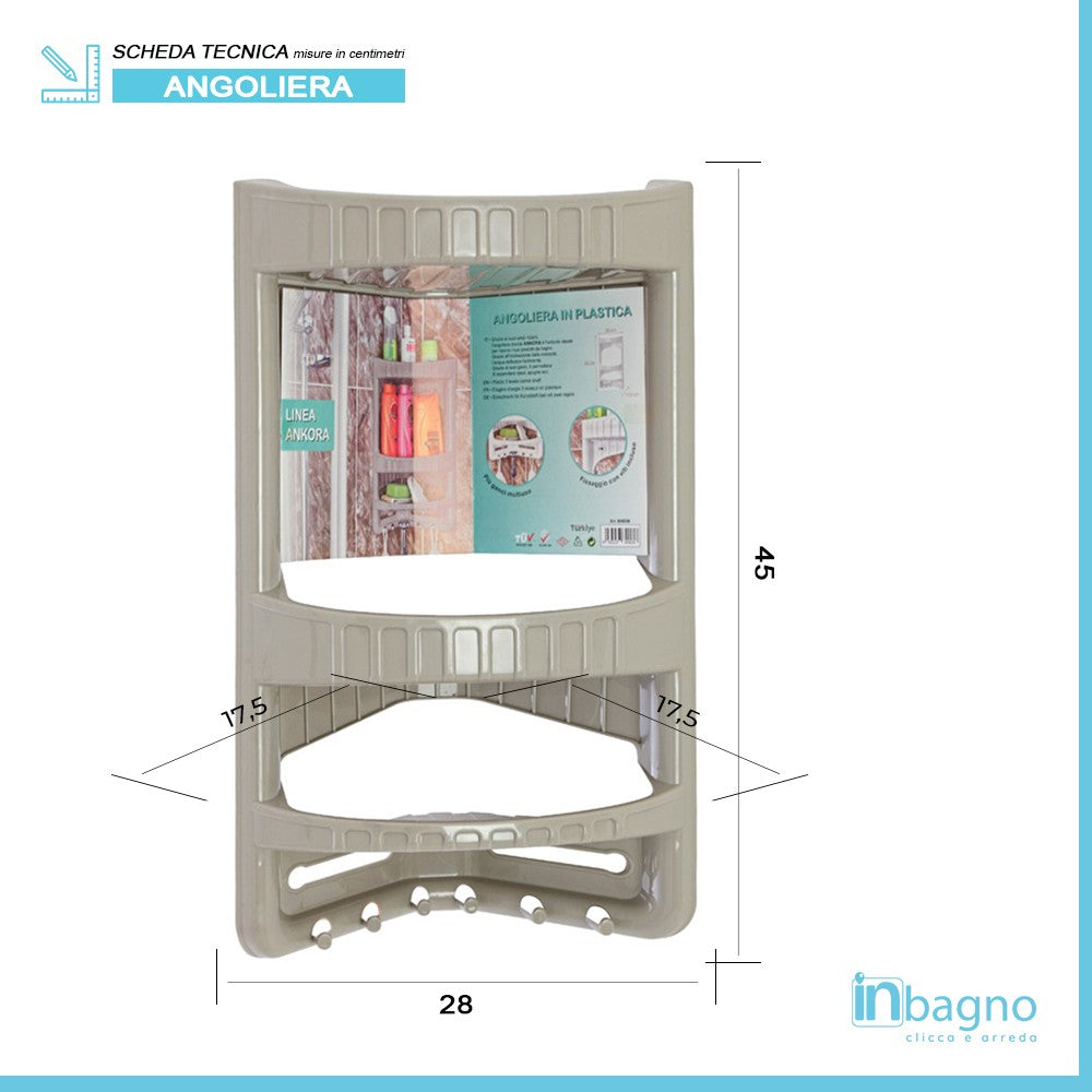 Angoliera doccia tortora 3 ripiani ganci inferiori e fissaggi inclusi