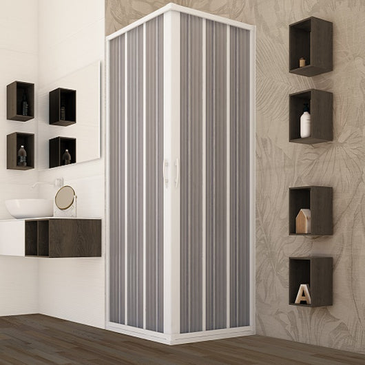 Box doccia 90x90 cm con ante a soffietto riducibili in PVC apertura centrale LEDA Bianco