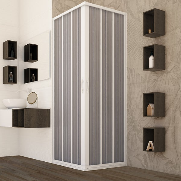 Box doccia 70x100 cm con ante a soffietto riducibili in PVC apertura centrale LEDA Bianco