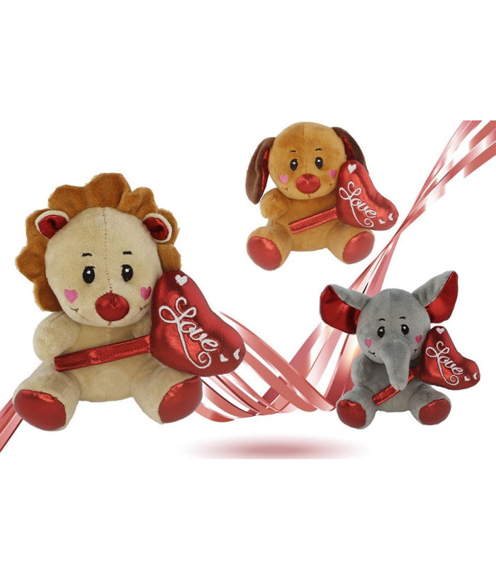 Animali Peluche Con Cuore Scritta Love Lamè 16cm San Valentino 3 Mod. Ass. 93642         