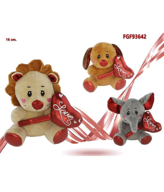 Animali Peluche Con Cuore Scritta Love Lamè 16cm San Valentino 3 Mod. Ass. 93642         