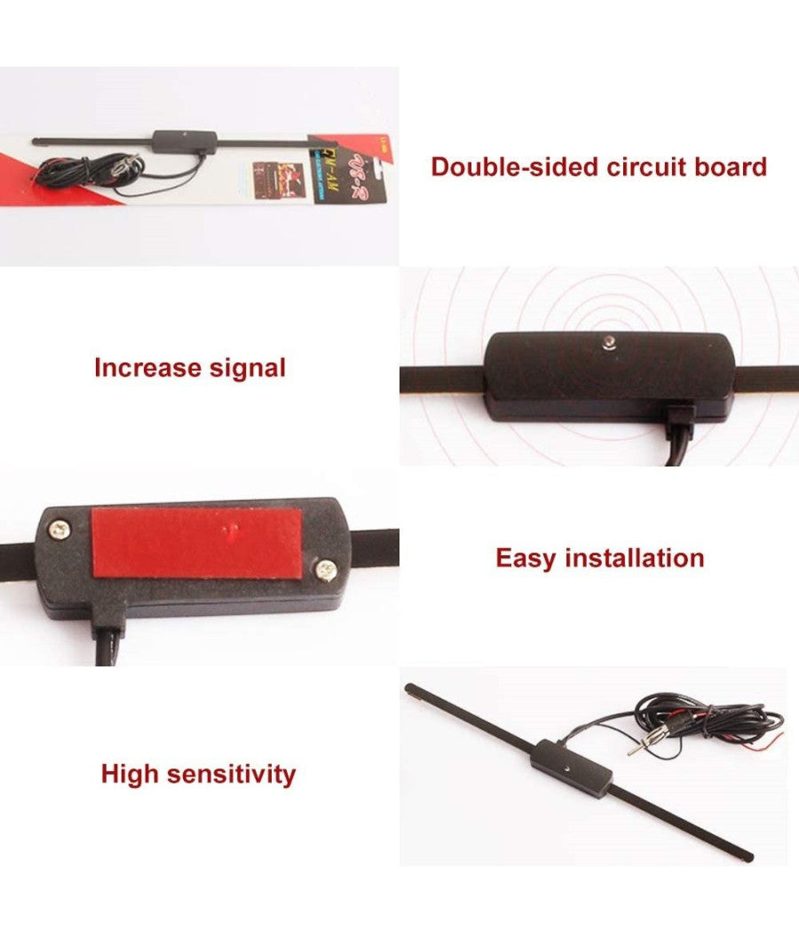 Antenna Autoradio Universale Radio Am/fm Patch Montaggio Parabrezza 48-960 Mhz         