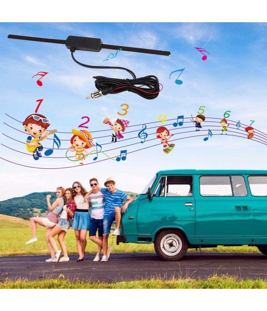 Antenna Autoradio Universale Radio Am/fm Patch Montaggio Parabrezza 48-960 Mhz         