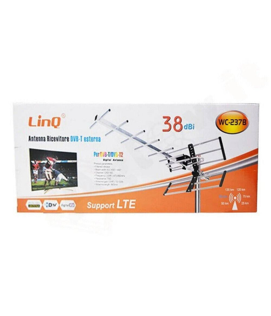 Antenna Tv Uhf Dvb-t Dvb-t2 Digitale Esterno Amplificata Hdtv Lte 38dbi Wc-237b         