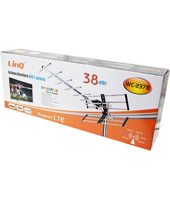 Antenna Tv Uhf Dvb-t Dvb-t2 Digitale Esterno Amplificata Hdtv Lte 38dbi Wc-237b         