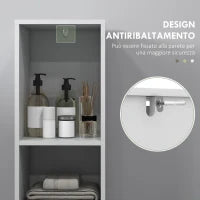 Colonna Bagno Salvaspazio con Armadietto e 2 Vani Aperti, 30x30x160cm, Bianco