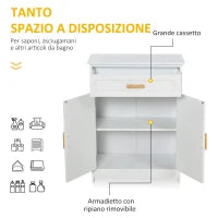 kleankin Mobiletto per Bagno o Camera da Letto in MDF Bianco Impermeabile con Cassetto e Armadietto, 59 x 29 x 80cm