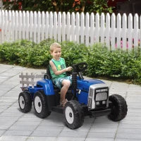 Auto elettrica per bambini con rimorchio, telecomando, fari, 3-6 km/h, per 3-6 anni, Blu