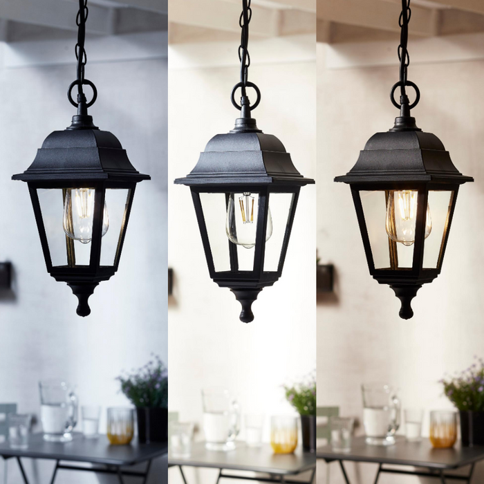 Lanterna a sospensione alluminio nero attacco e27 ip44 diffusore in vetro