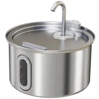 Fontanella per Gatto 2.5L con Luce LED e 2 Modalità di Flusso, in Acciaio Inox, 19.4x19.4x18.7 cm, Argento