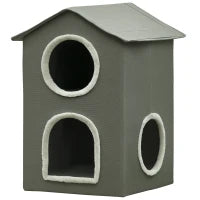 Casetta per Gatti a Due Livelli con Cuscini Lavabili 3 entrate, 42x46x59.5 cm, Grigio