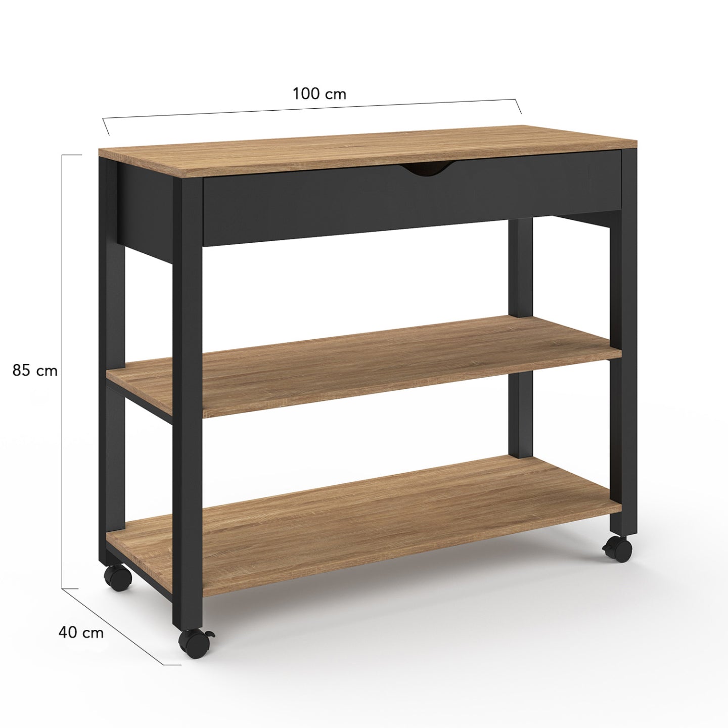IDMarket - Aparador de cocina con encimera negra y bandejas de haya