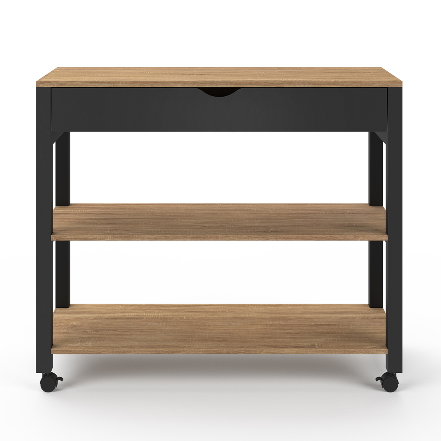 IDMarket - Aparador de cocina con encimera negra y bandejas de haya