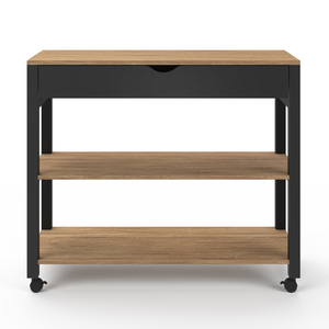 IDMarket - Aparador de cocina con encimera negra y bandejas de haya