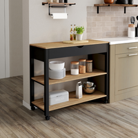 IDMarket - Aparador de cocina con encimera negra y bandejas de haya