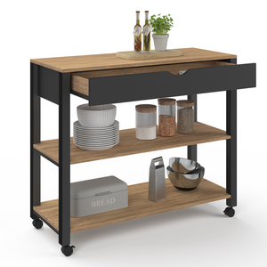 IDMarket - Aparador de cocina con encimera negra y bandejas de haya